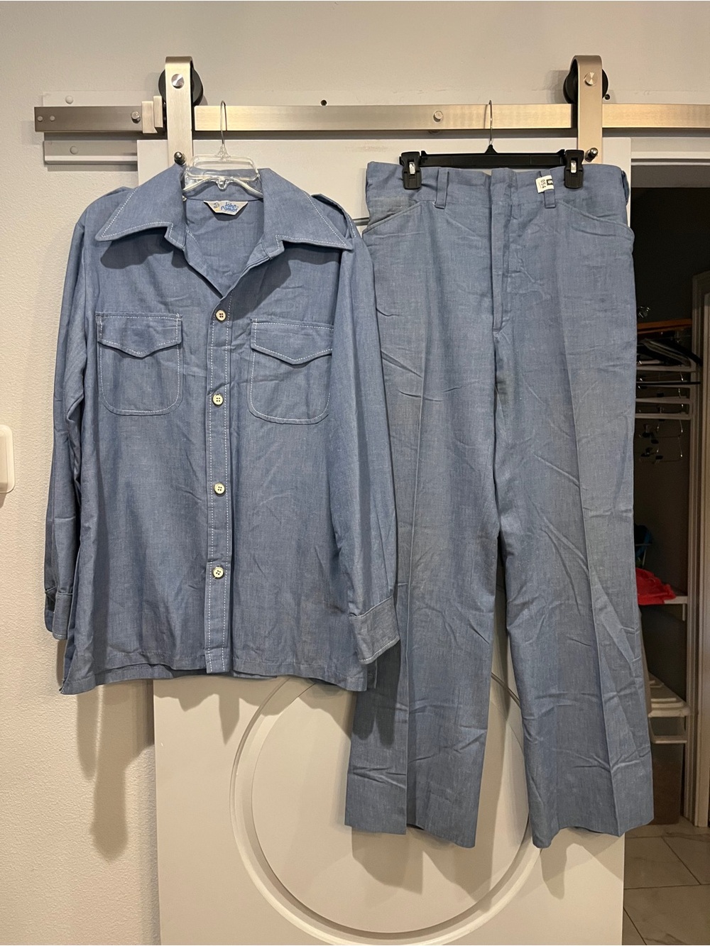 Vintage Light Blue chambray style Two-Piece Leisure Suit set. Amazing!